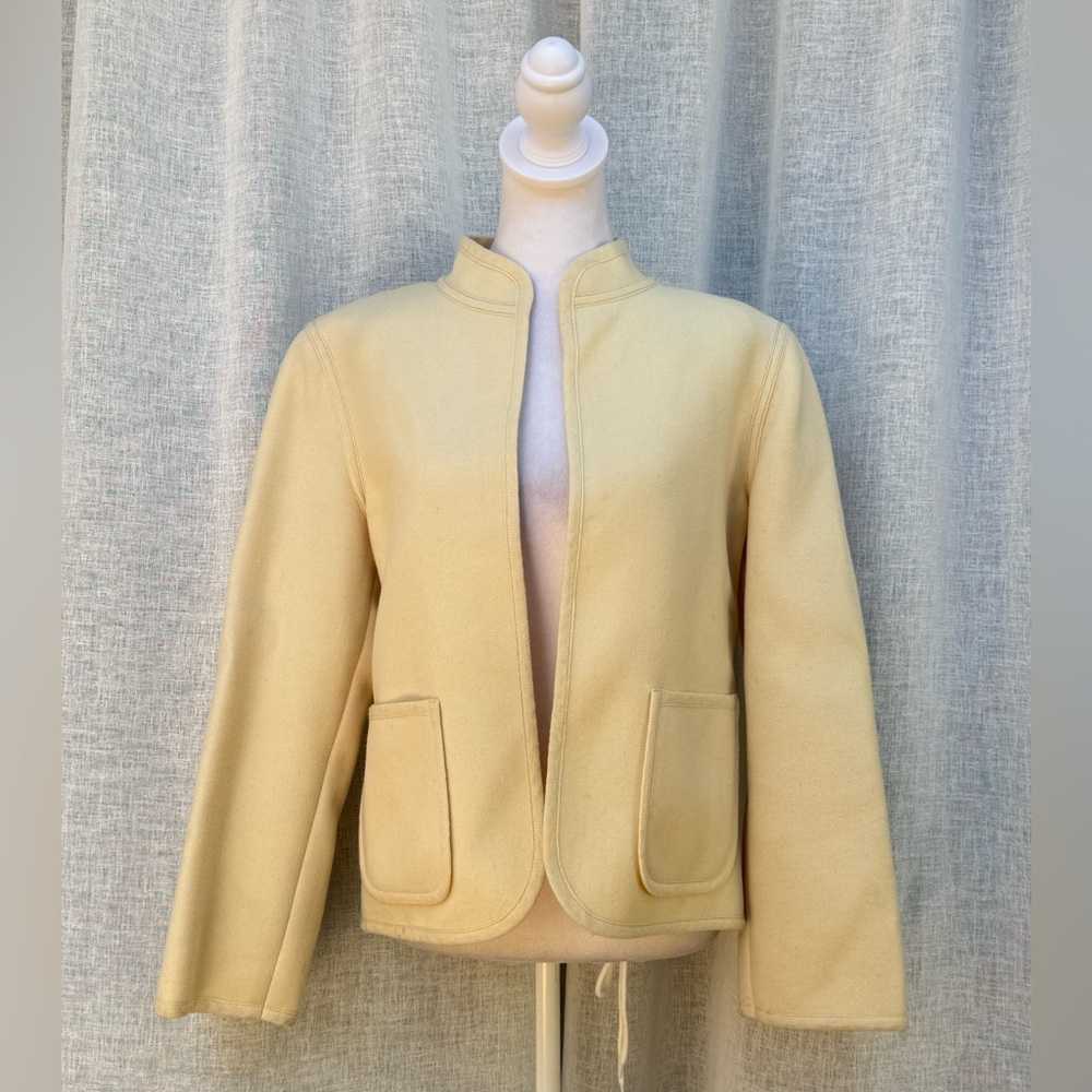 Bogner vintage ivory light butter color wool open front jacket